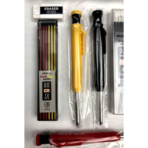 Nicpro 10PCS Mechanical Carpenter Pencil Set with Lead Refills Engraving Pen - Picture 2 of 5
